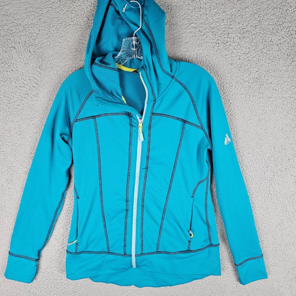 Eddie Bauer Hoodie Womens M First Ascent Waffle Knit Run Gym Athleisure Full Zip